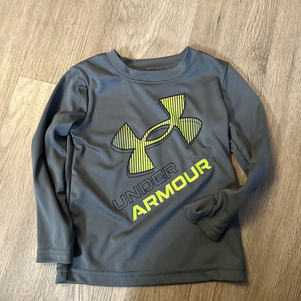 Under Armour Kids Blue Long Sleeve Tee with Neon Accents